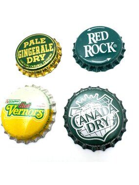 Vtg Ginger-Ale Bottle Caps Set Of 4 Twist-Off Metal Crown Soda Memorabilia